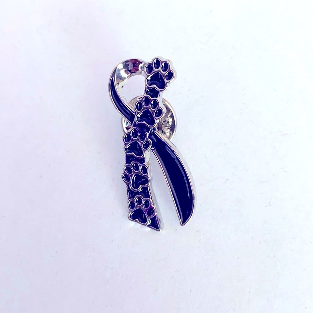 COPY - A black and silver ribbon of paw prints pin - Picture 4 of 4